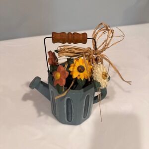 Rustic Wooden Watering Can Birdhouse Decorative Blue Floral Garden Decor